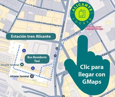 Cómo ir andando, en tres minutos, desde la estación de tren de Alicante Renfe a las consignas de Alicante Locker