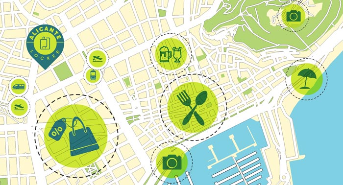 Plano de ubicación de las principales actividades de interés en Alicante