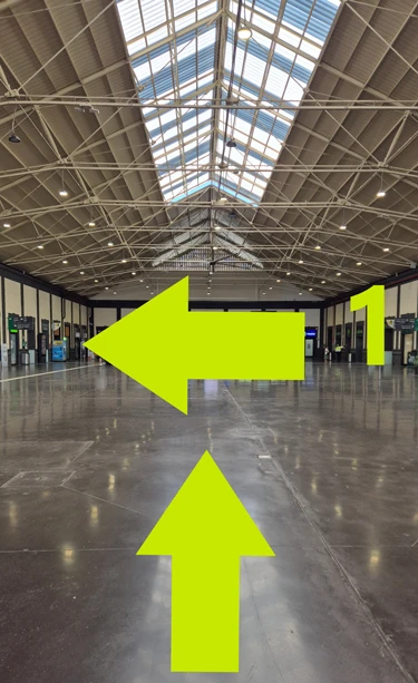 Continue through the station to the waiting area